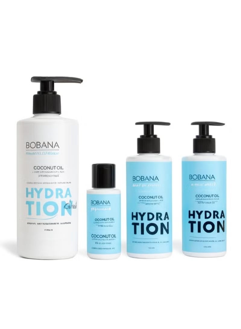 مجموعه العنايه للشعر من بوبانا ( شامبو + بلسم + حمام كريم + ليف ان )